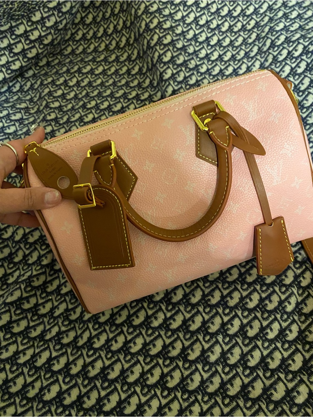 Louis Vuitton Pink Satchel with Tan Trim and Gold Hardware